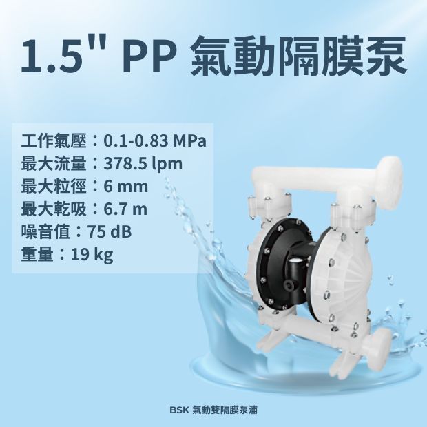 1.5 英吋 PP材質 氣動雙隔膜泵浦