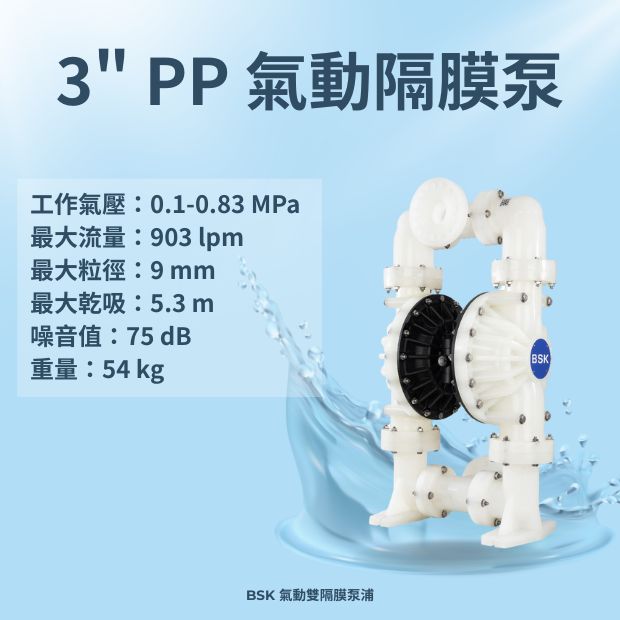 BSK 3 英吋PP材質氣動雙隔膜泵浦