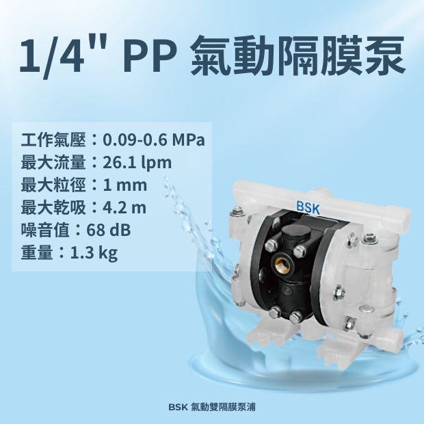 BSK 1/4 英吋PP材質氣動雙隔膜泵浦