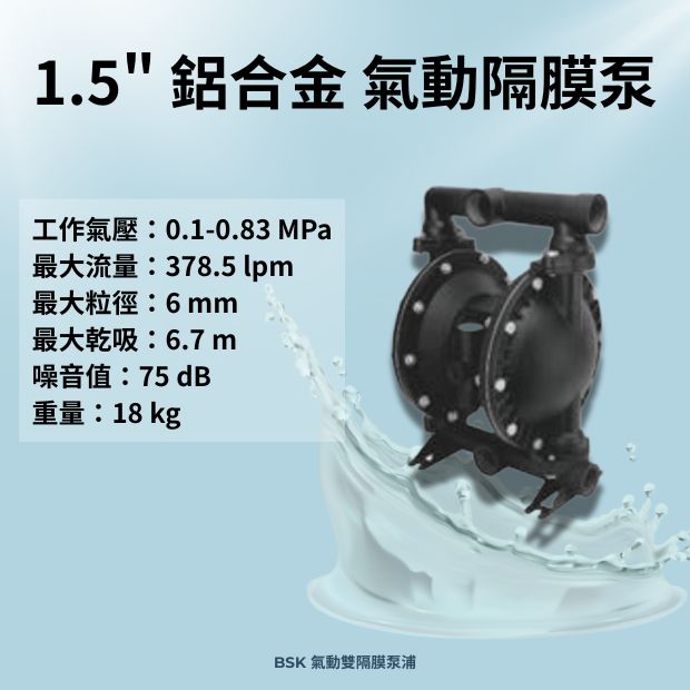 BSK 1.5 英吋鋁合金材質氣動雙隔膜泵浦
