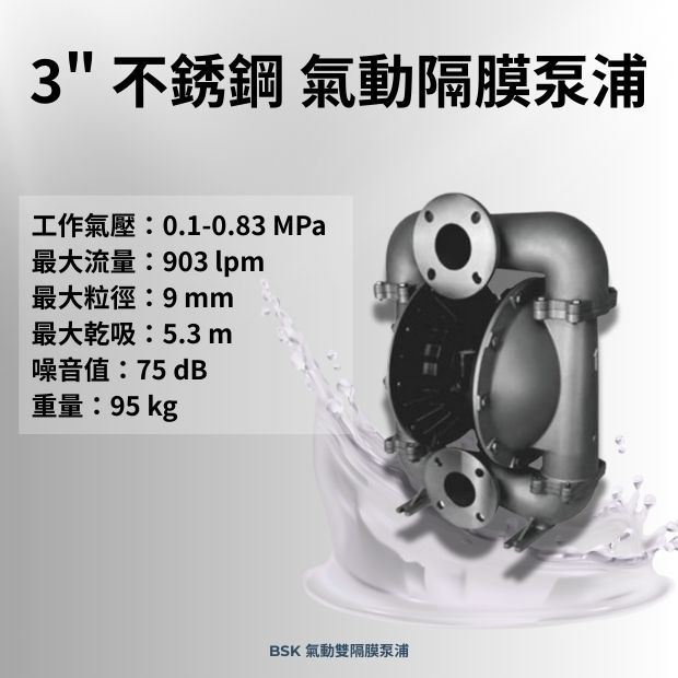 3 英吋 不鏽鋼材質 氣動雙隔膜泵浦