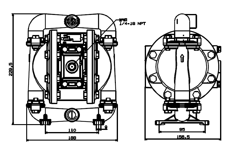 BSK1/2英吋鑄鋼氣動雙隔膜泵浦-外觀尺寸圖