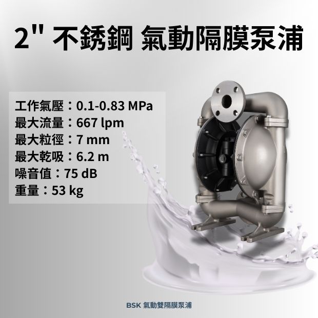2 英吋 不鏽鋼材質 氣動雙隔膜泵浦