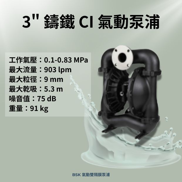 BSK 3 英吋鑄鐵材質氣動雙隔膜泵浦