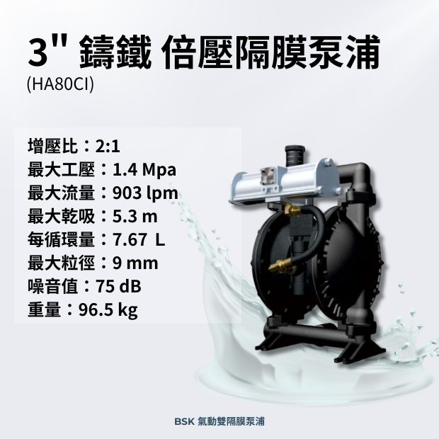 BSK 3 英吋 鑄鐵材質氣動雙隔膜泵浦