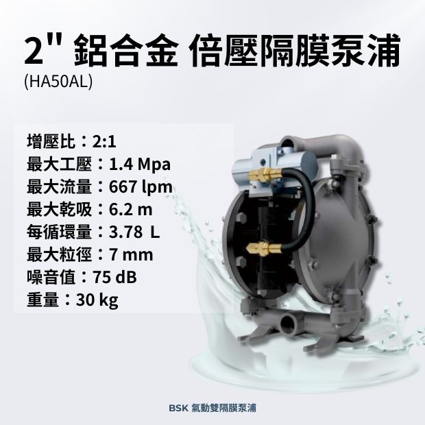 BSK 2 英吋 鋁合金材質氣動雙隔膜泵浦