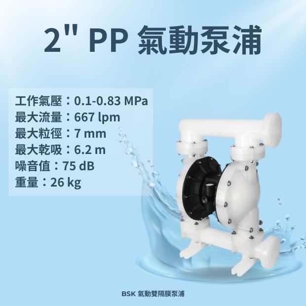 2 英吋 PP材質 氣動雙隔膜泵浦